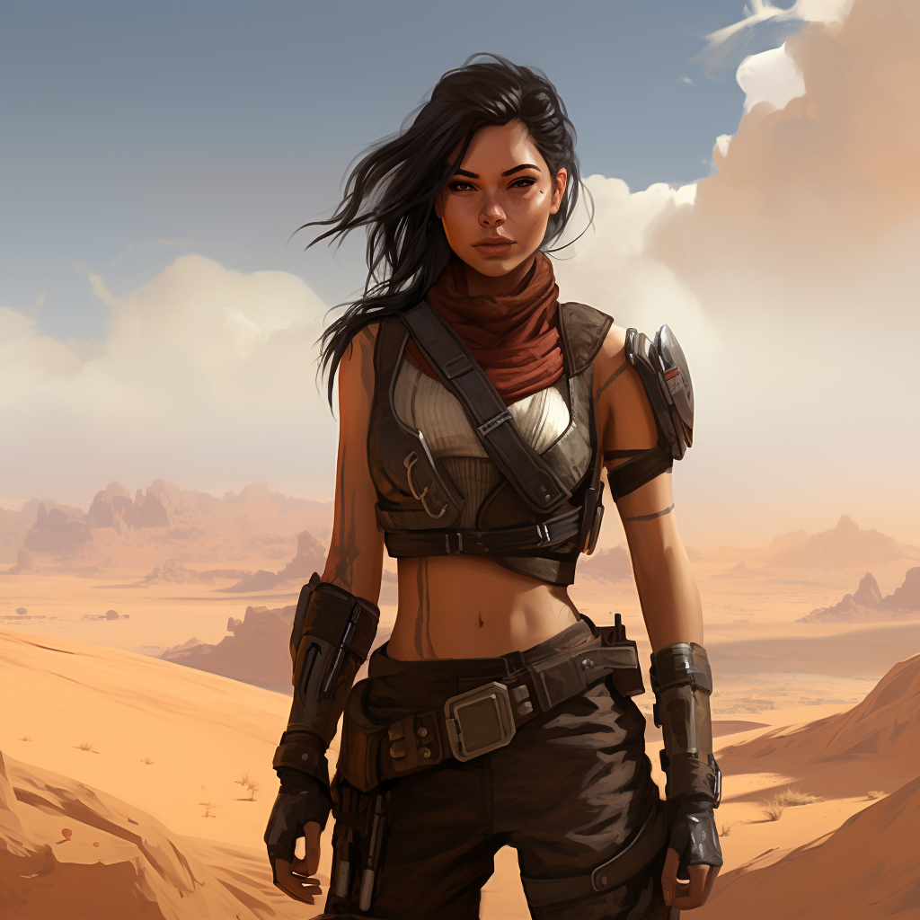 Mercenary woman in arid desert