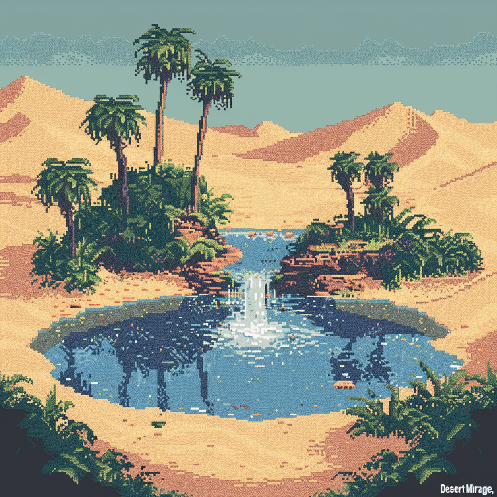 Pixel art of mesmerizing desert mirage