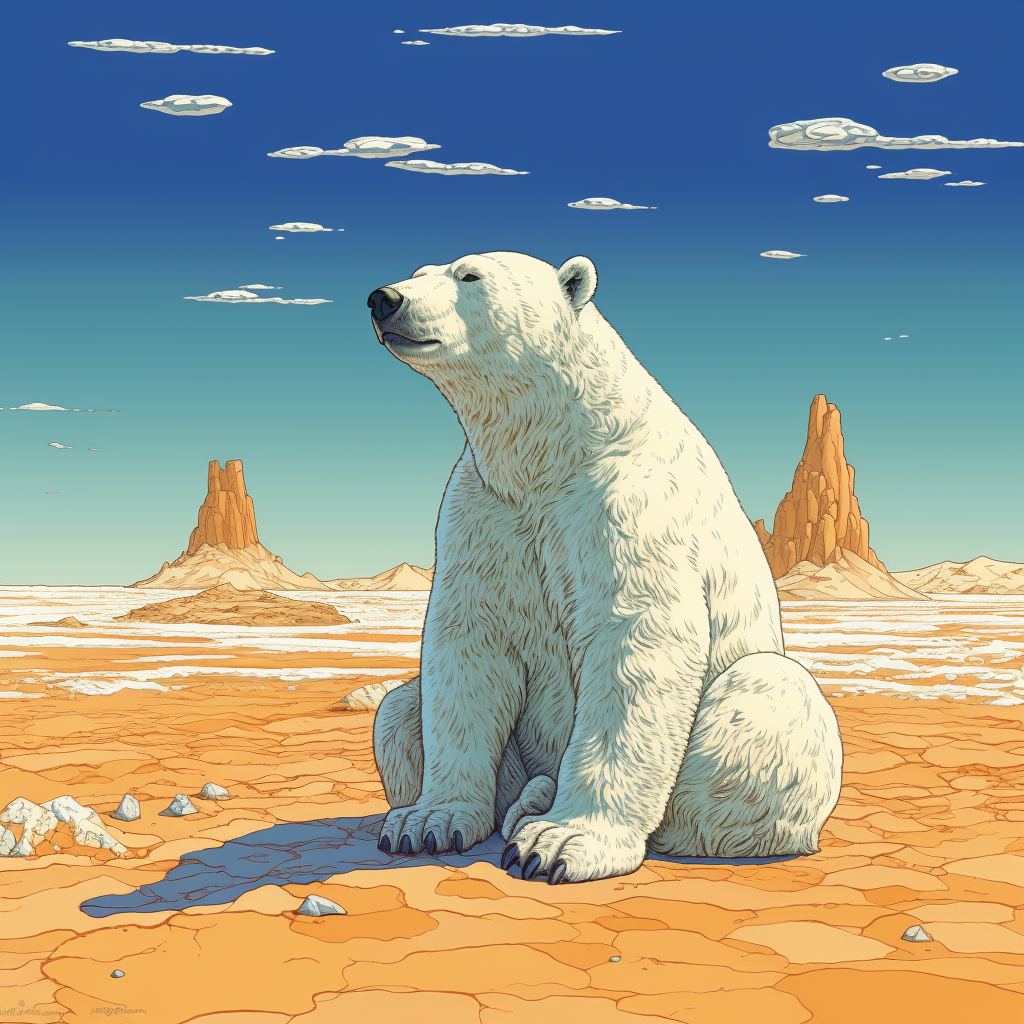 Polar bear enjoying hot desert landscape