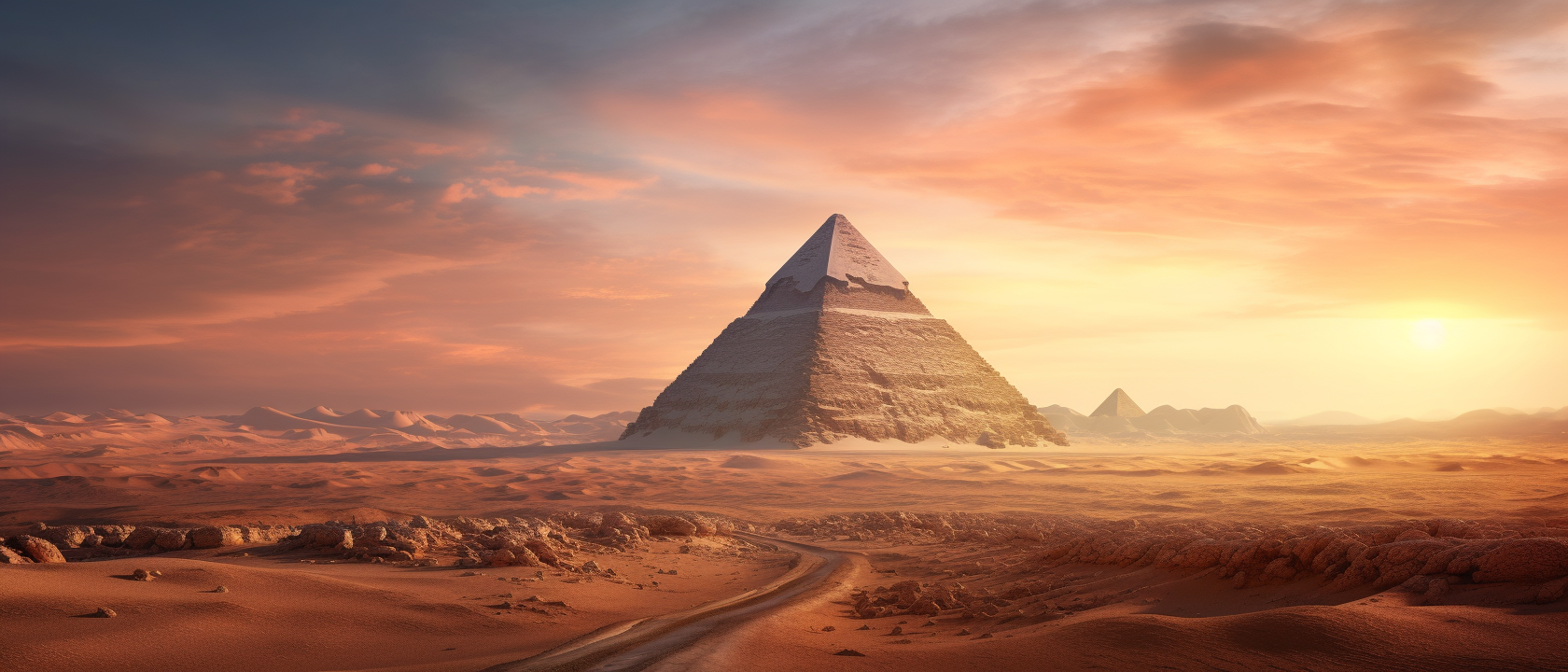 Stunning desert pyramids at sunset