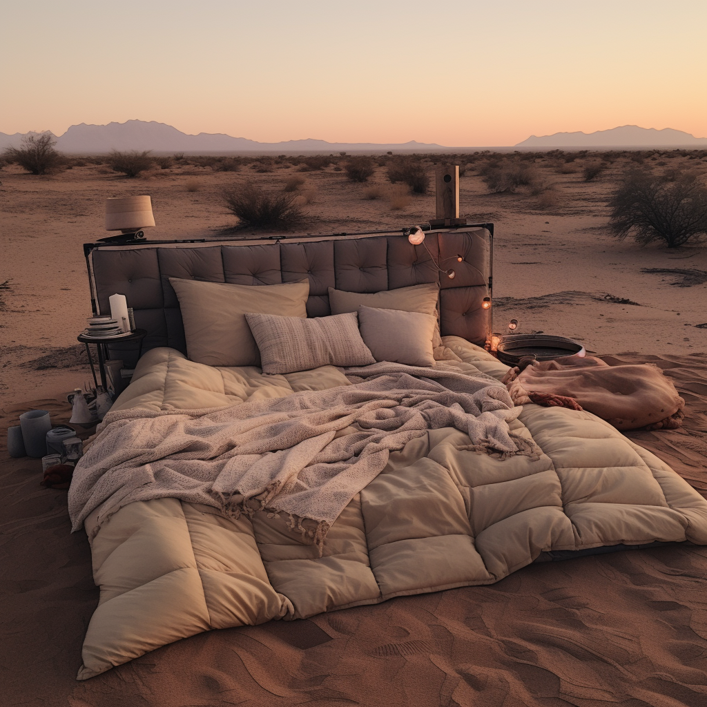 Comfortable sleeping bed in the desert