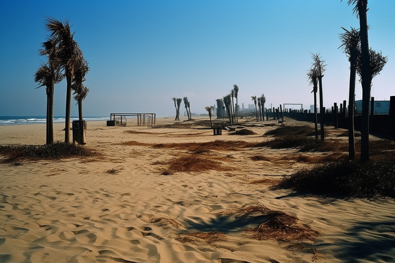 Scenic view of a deserted beach with palm trees