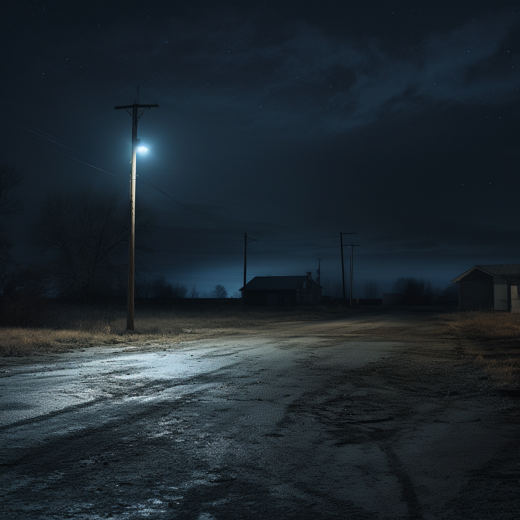 Deserted Intersection with Streetlight at Midnight