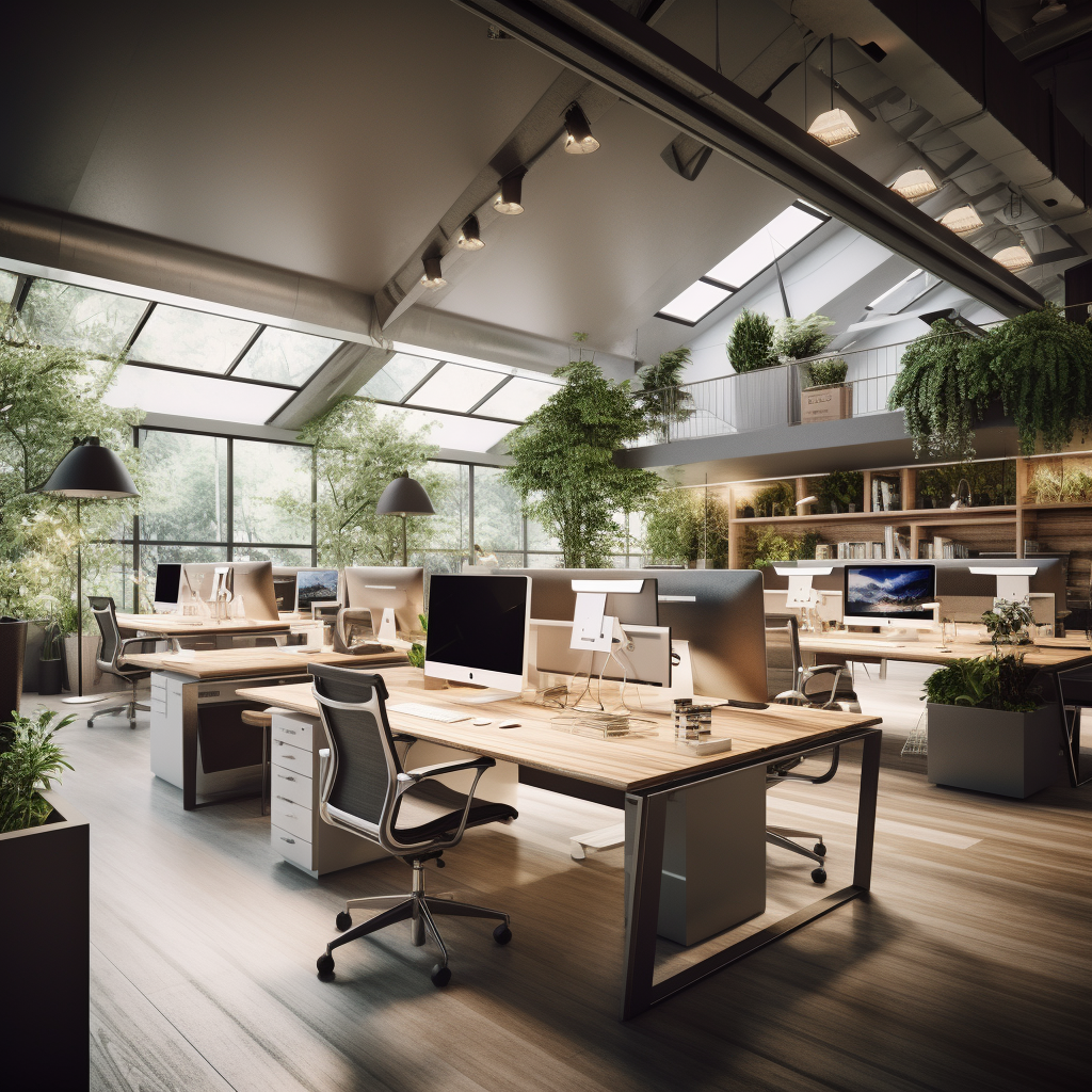 Design office with bright interior and computers