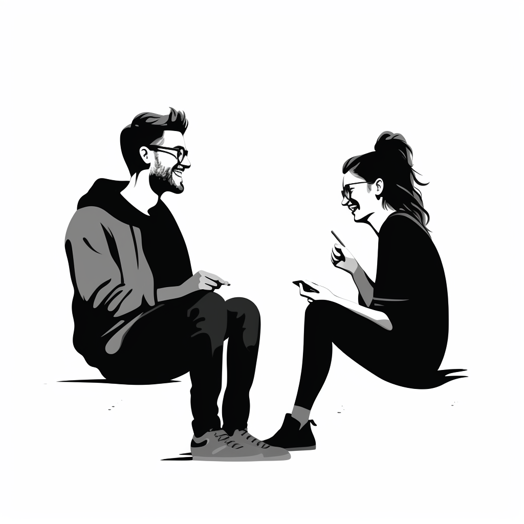 Male and female designers chatting