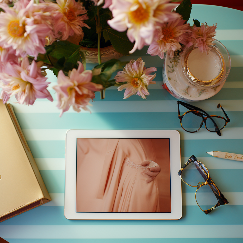 Desk with iPad and Exotic Flowers