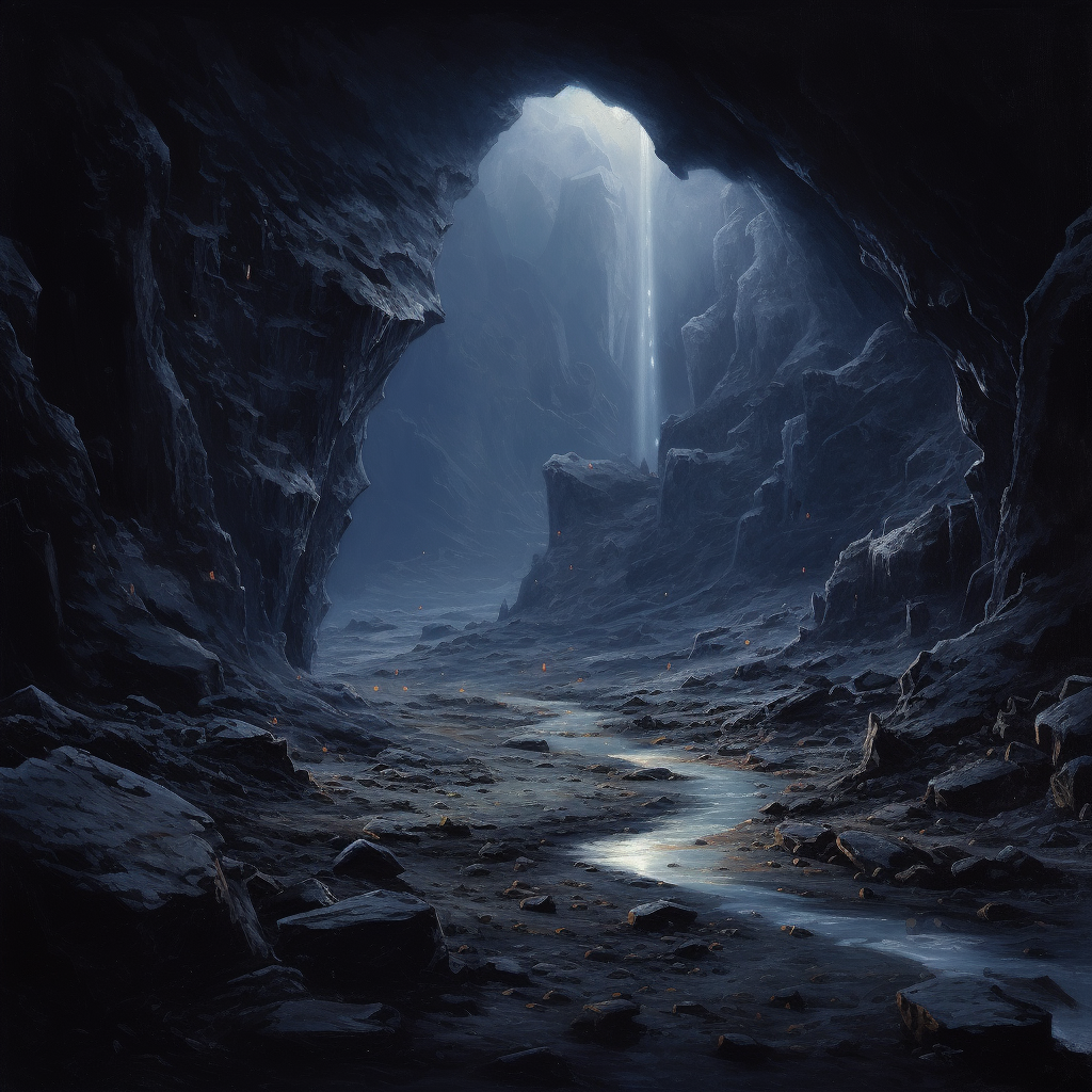 Dark cave in winter night