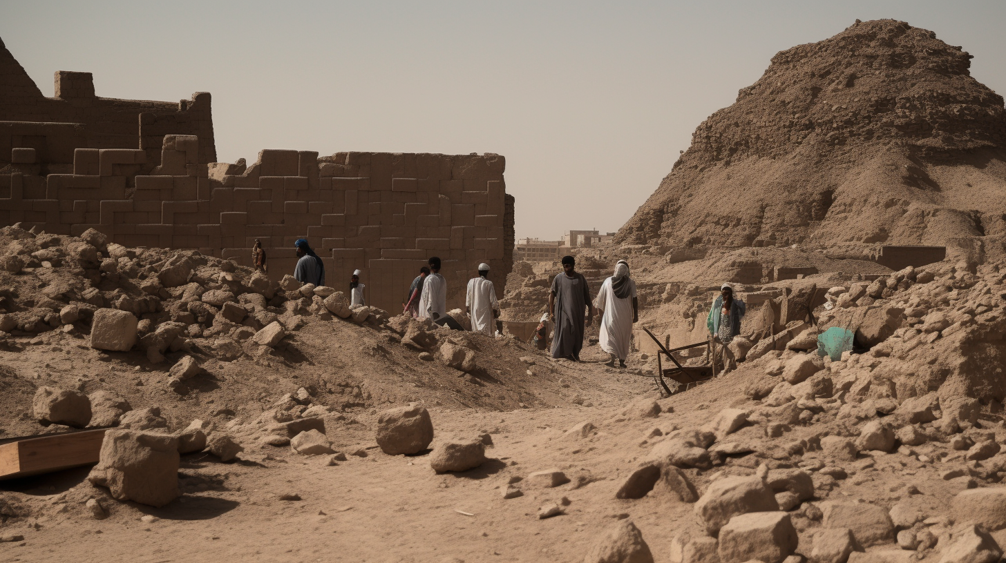 Ruins of Ancient City in Egypt with Distressed People