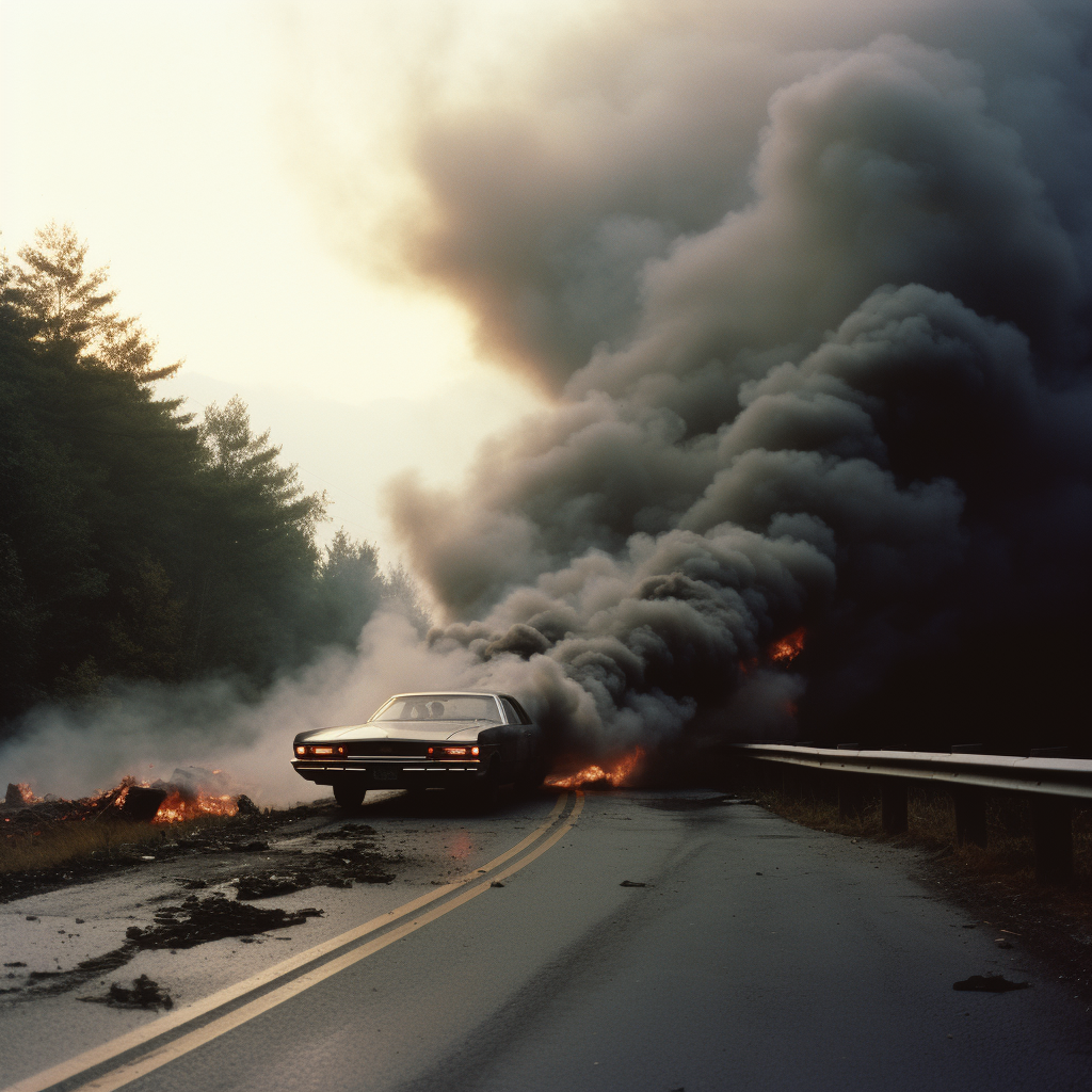 Sedan Car with Smoke on Highway