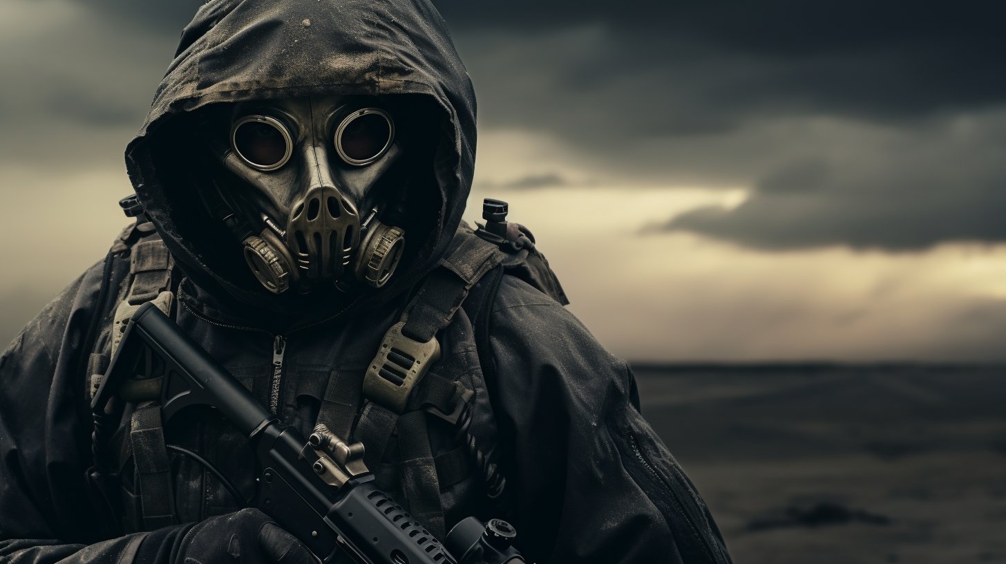 Modern Soldier Gas Mask Knife Night Background