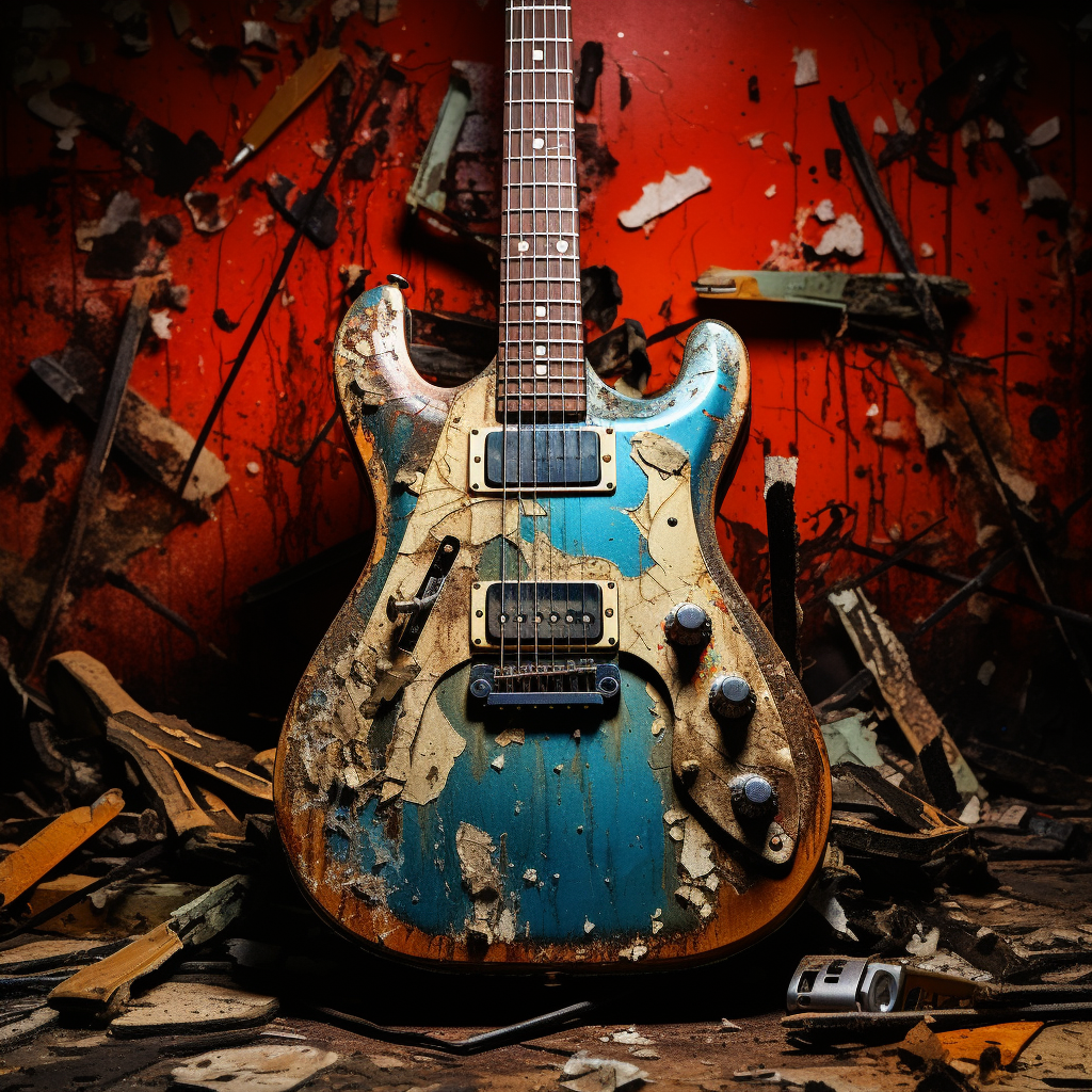 Stunning visual of a damaged guitar