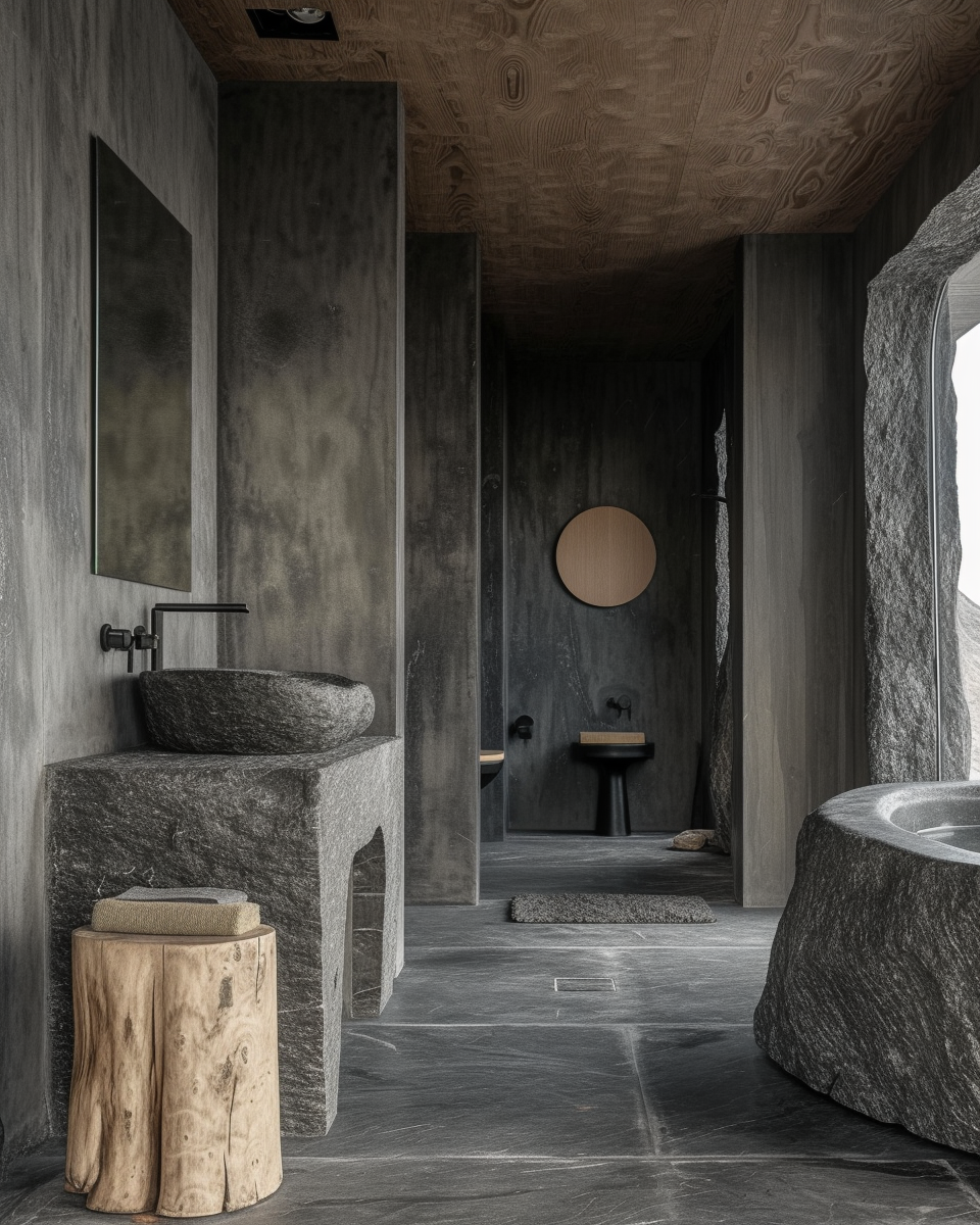 Detailed Contemporary Bathroom Stone Cabin Iceland