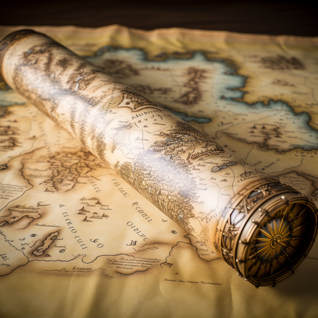 Detailed High Fantasy Map on Parchment Scroll