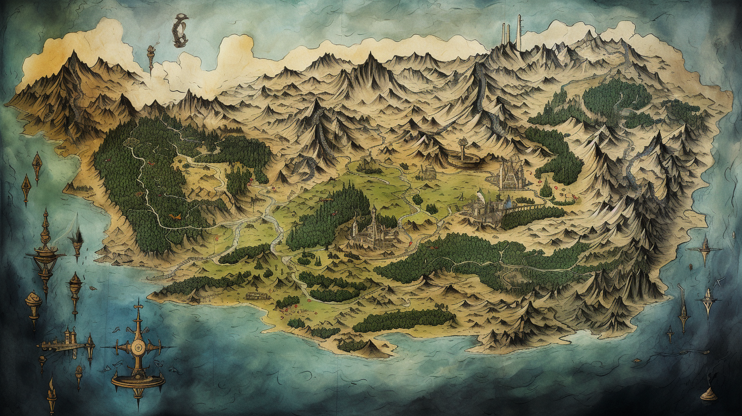 Detailed high fantasy map on parchment