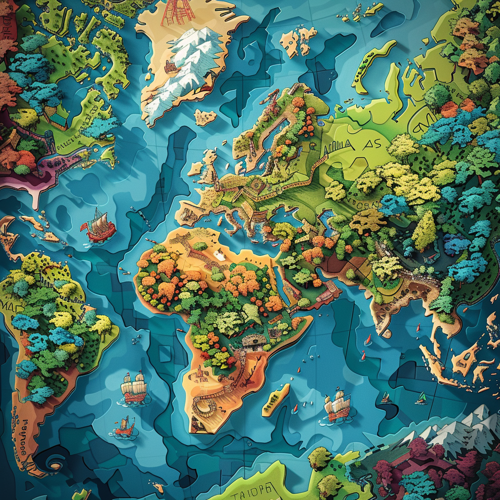 Colorful world map birds eye view