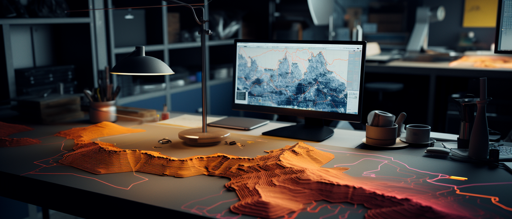 Workspace with Detailed Topographic Map