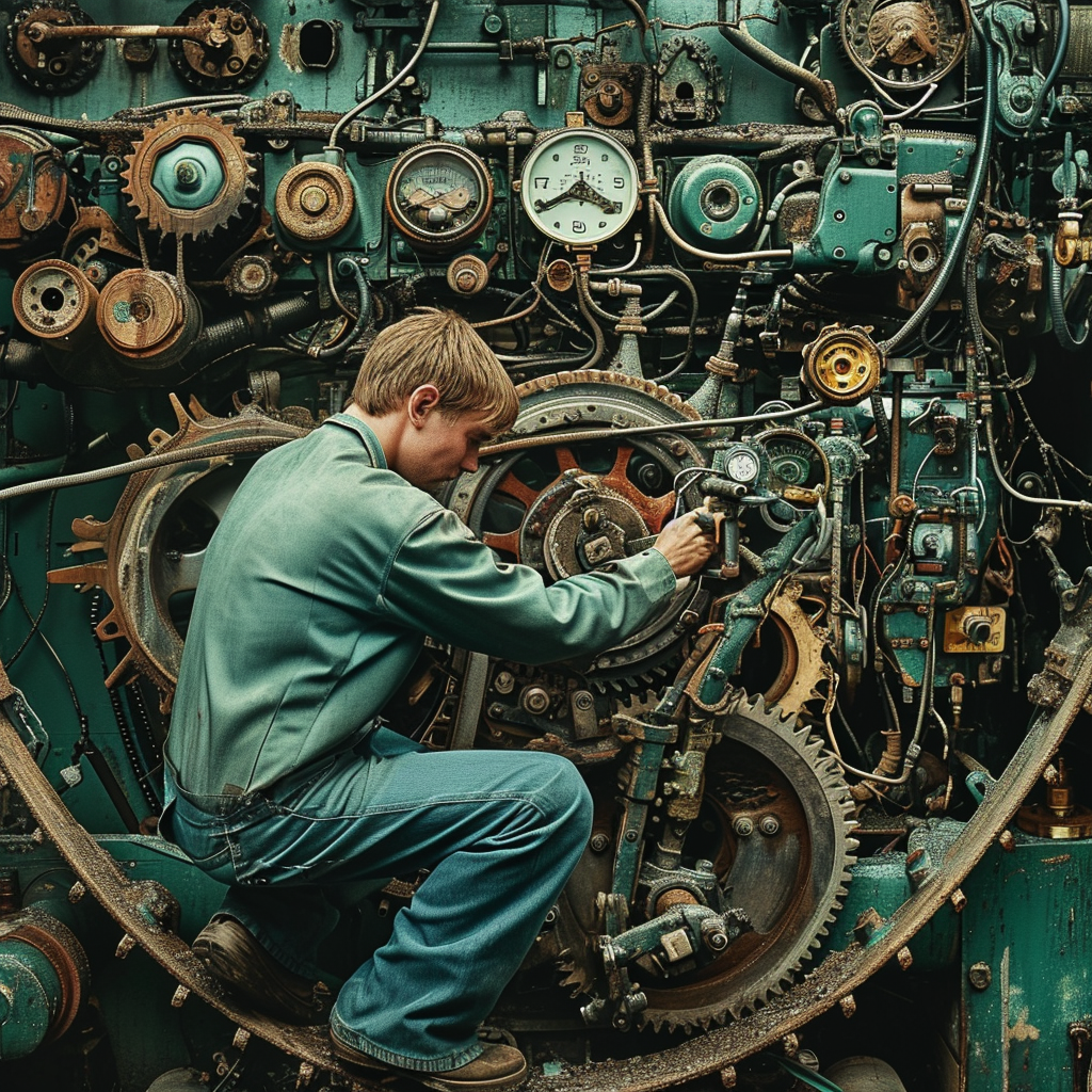 Mechanical Student Disassembling Tractor