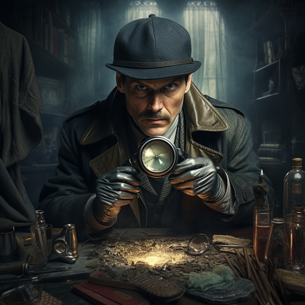 Detective with Magnifying Glass in Fantasy World