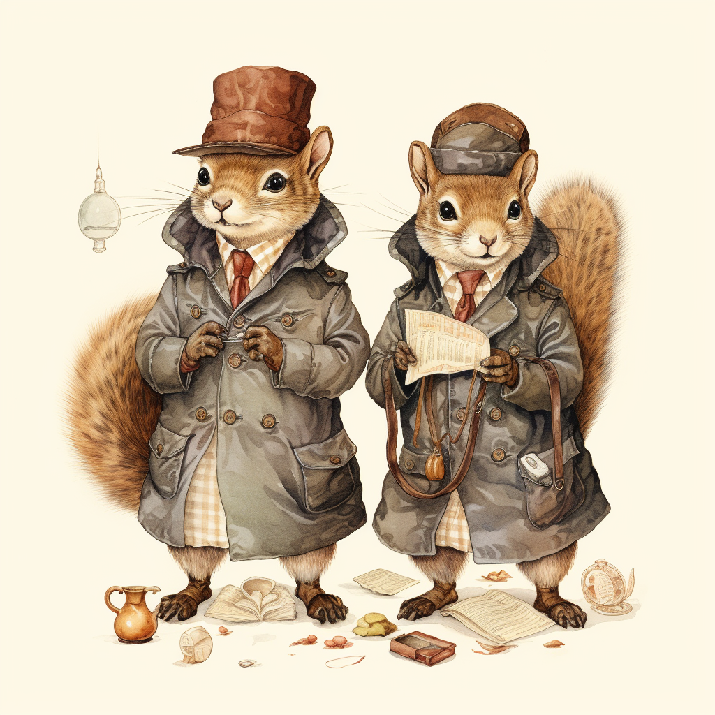 Two squirrel detectives searching for clues