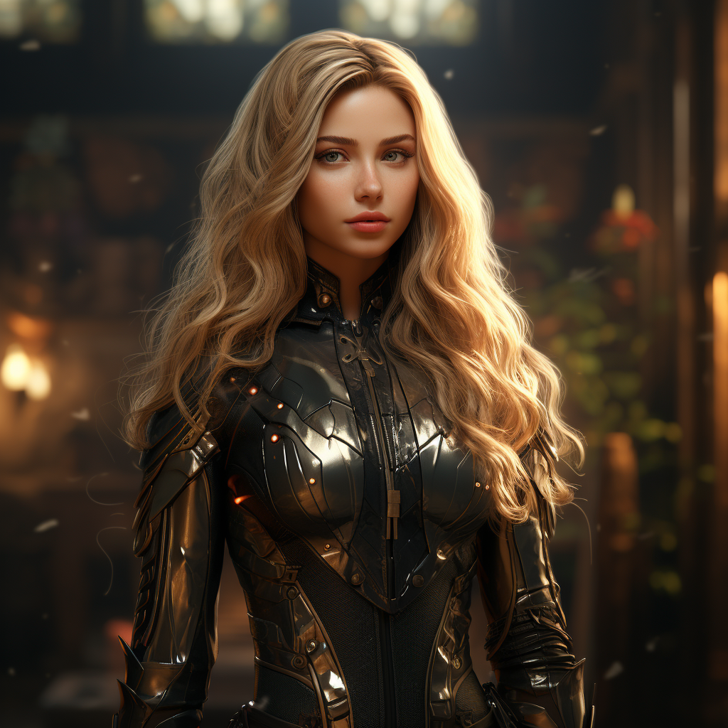 Image of a determined girl with golden hair in a stylish suit