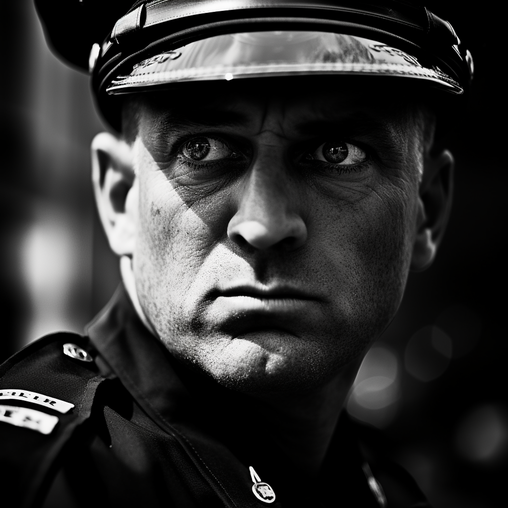 Determined police officer focused and ready