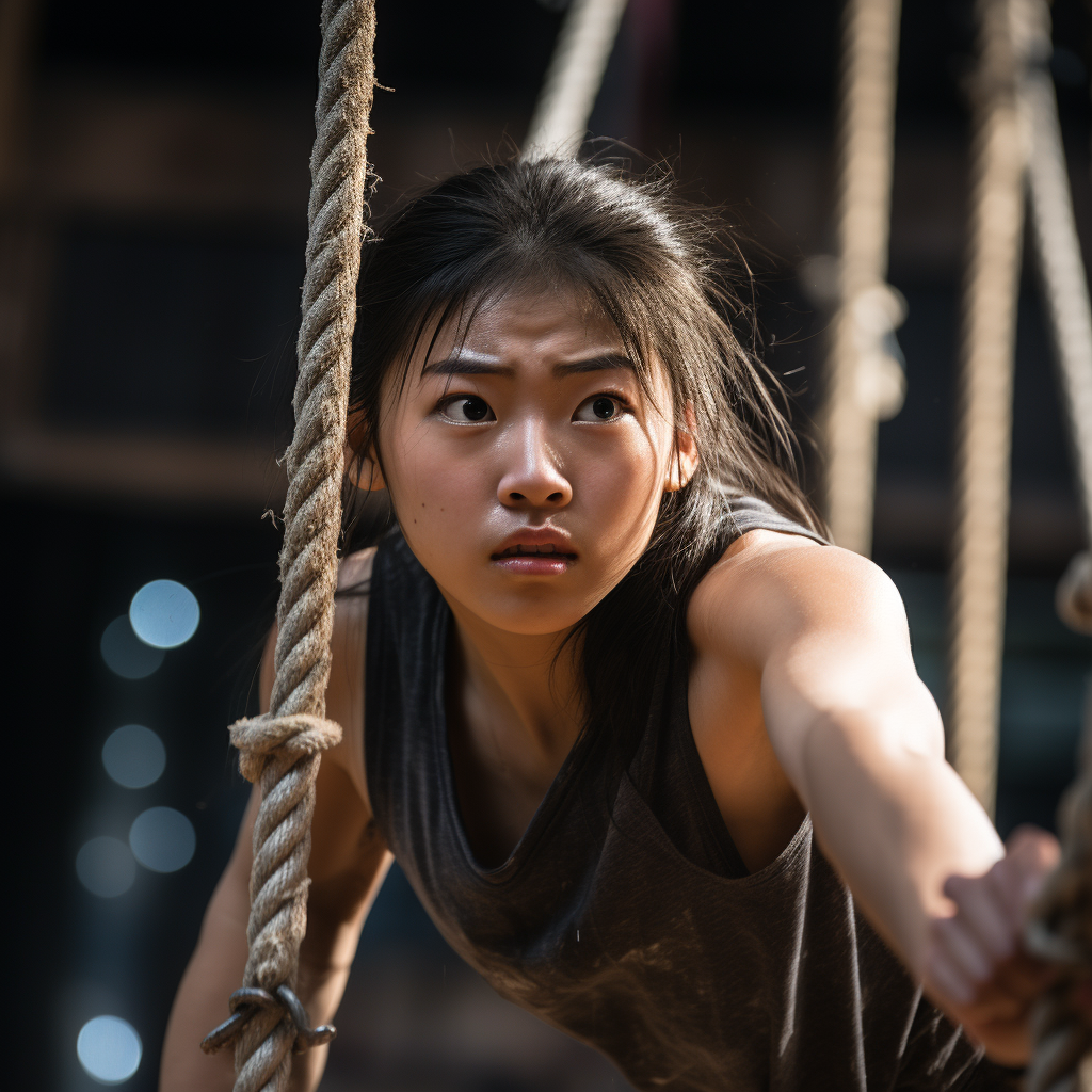 Asian Girl Competing in Rope Climbing