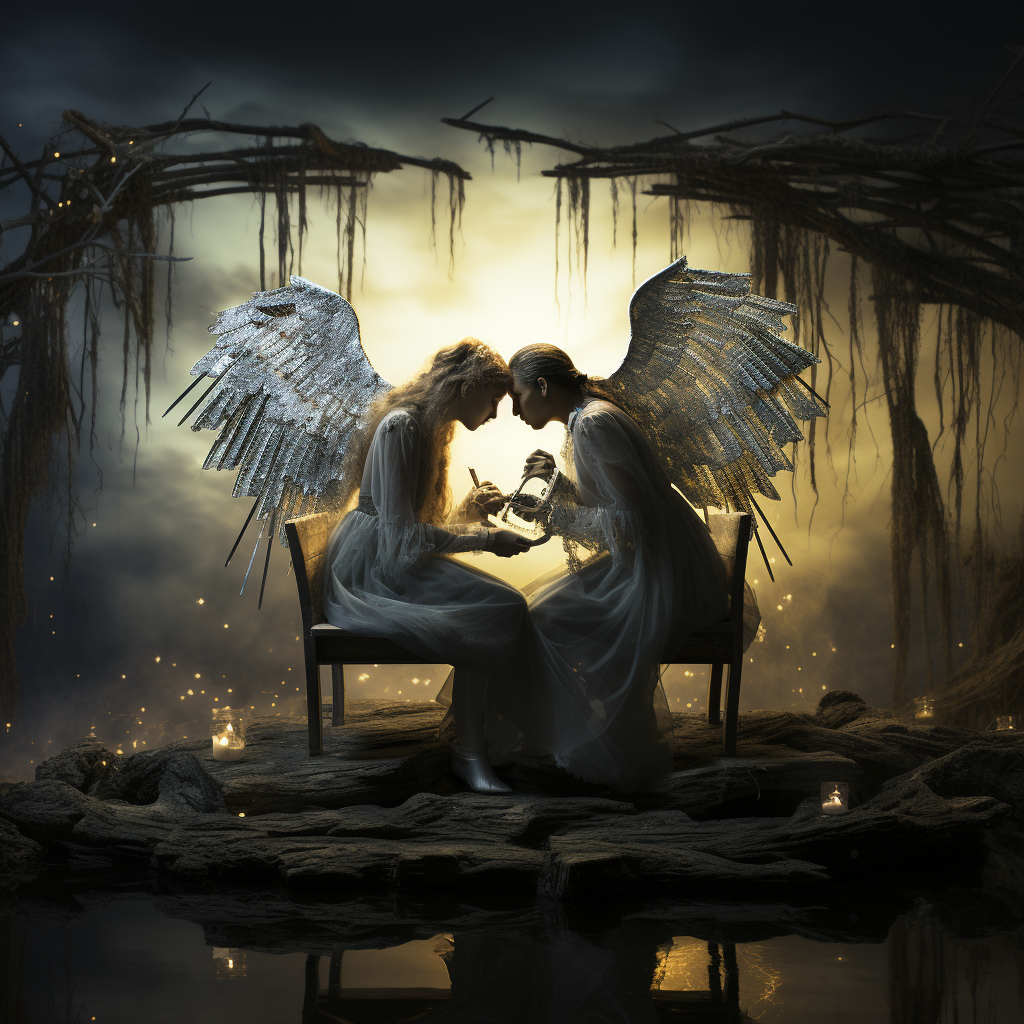 Surreal painting of deux anges amoureux