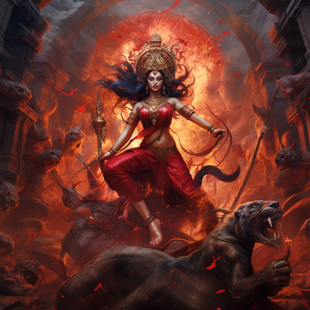 Devi Durga on emergency background