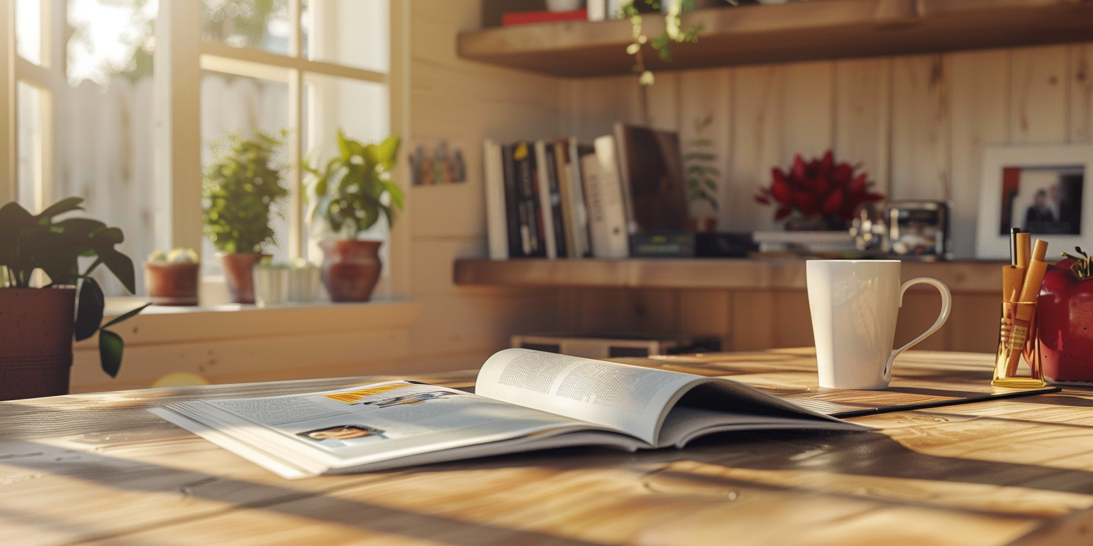 Magazine wire-frames on desk