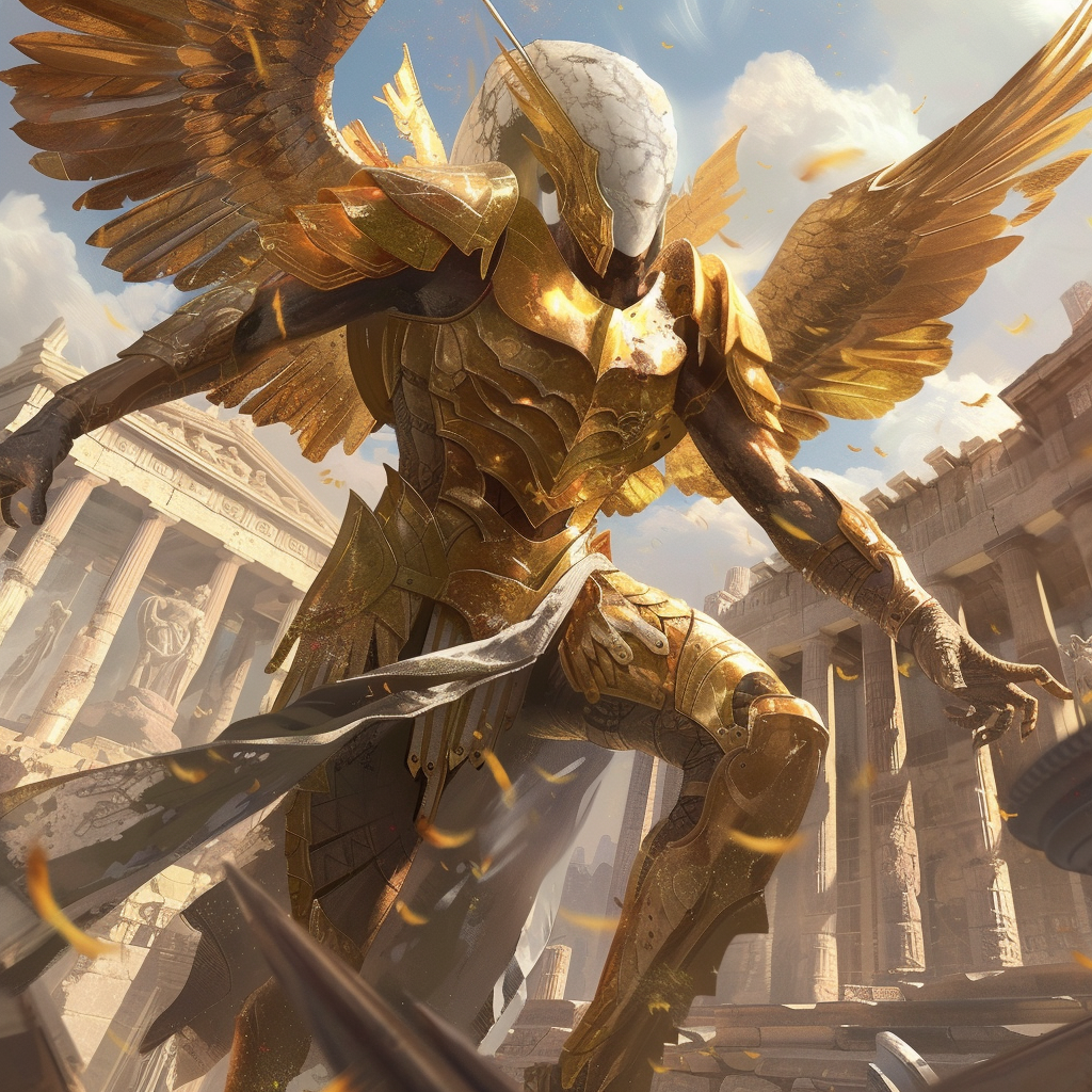 Devil in Greek Armor with Golden Wings