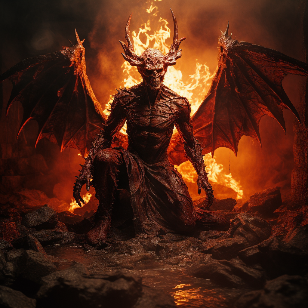 Devil in angel costume in hell