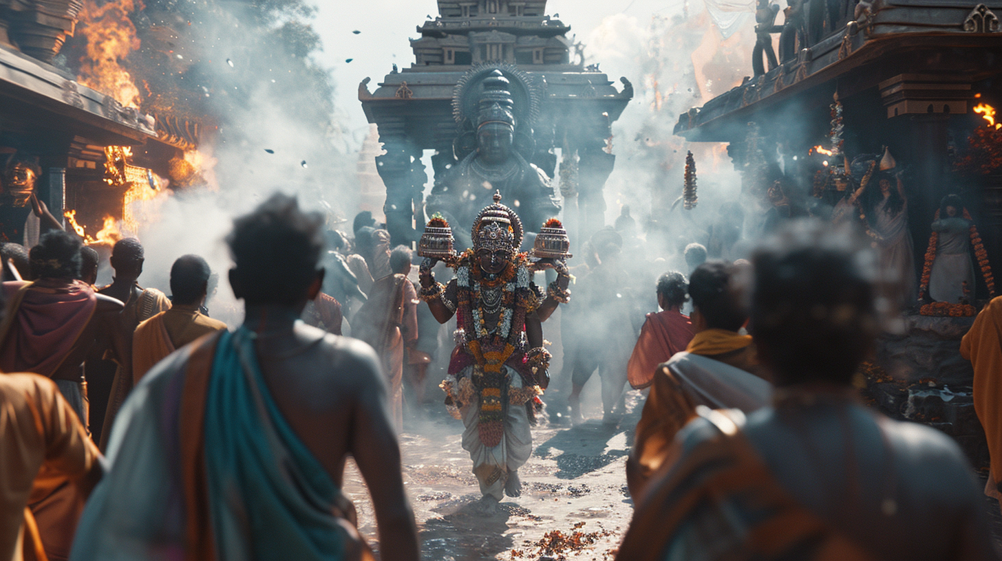 Devotees carrying sacred idol in procession