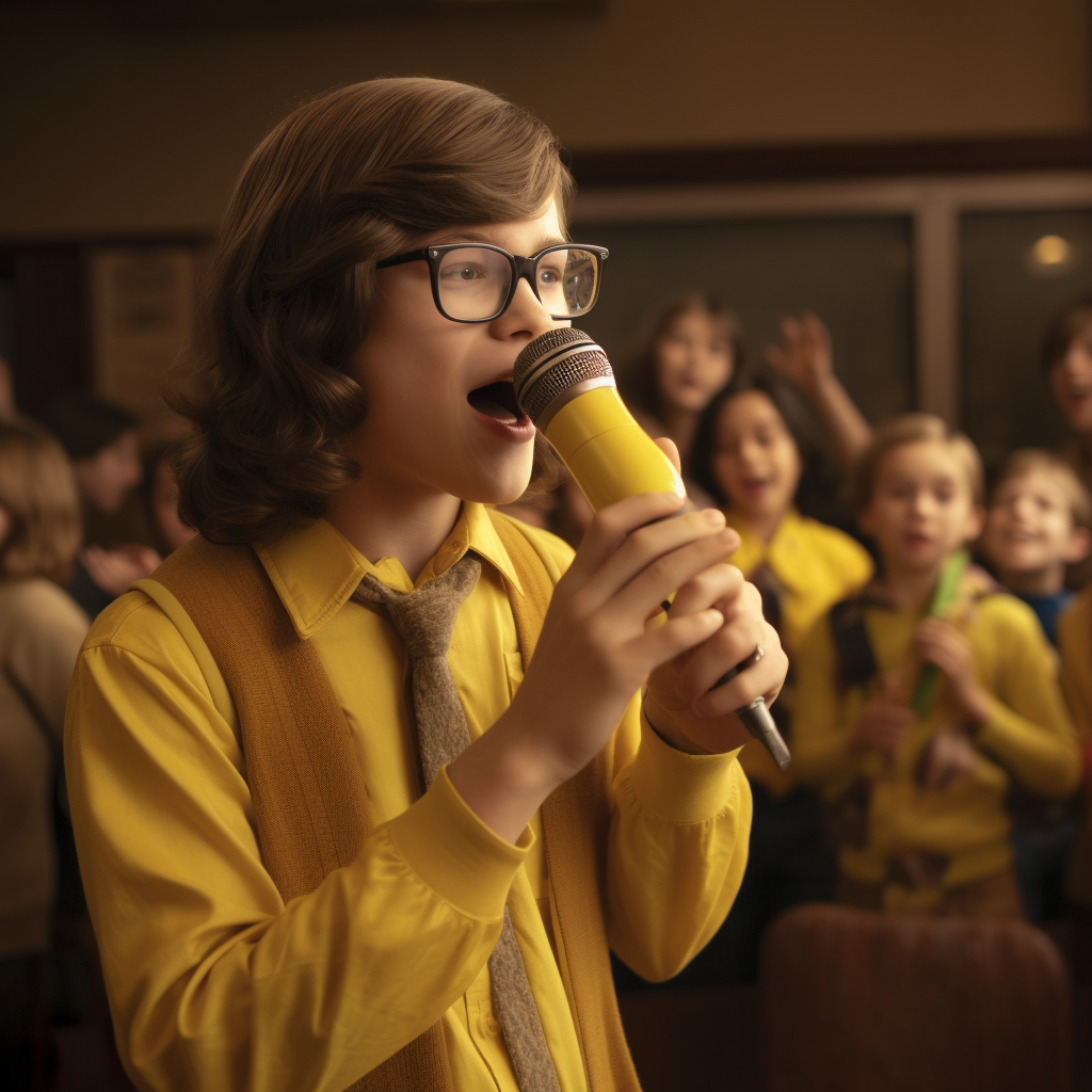 Rock musician singing with banana