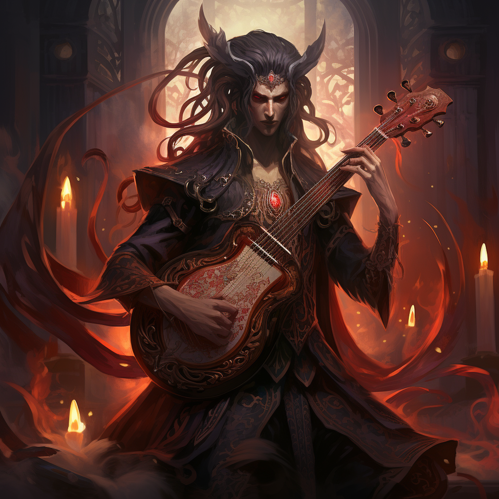 Dhampir Warlock Musician Playing Lyre Fantasy Art