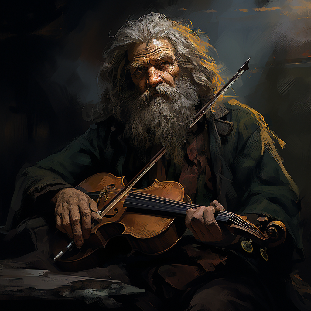 Dhampir warlock musician playing fiddle