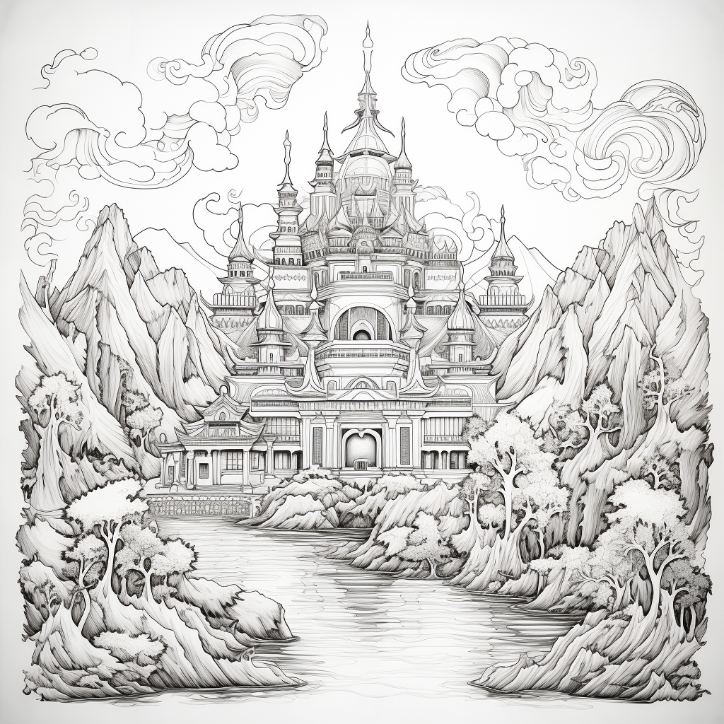 Black and white Dharma coloring book page