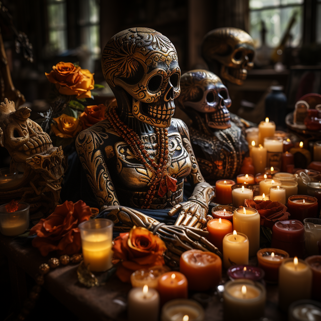 Dia de los Muertos Altar with Skulls