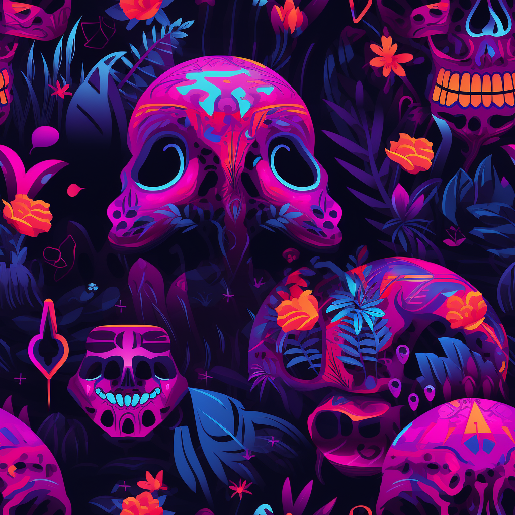 Vibrant Dia de los Muertos Synthwave Art