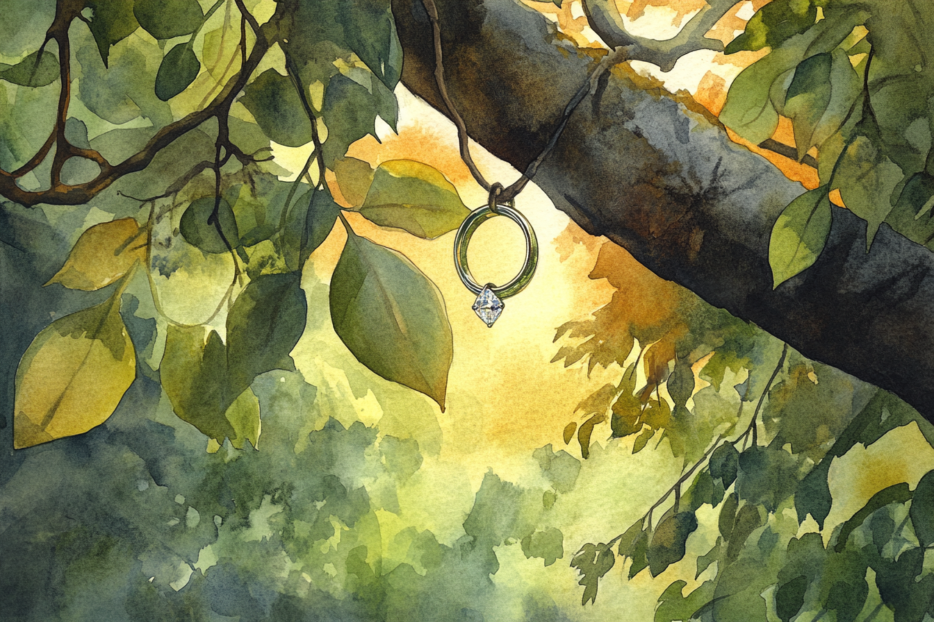 Diamond ring on branch illustration