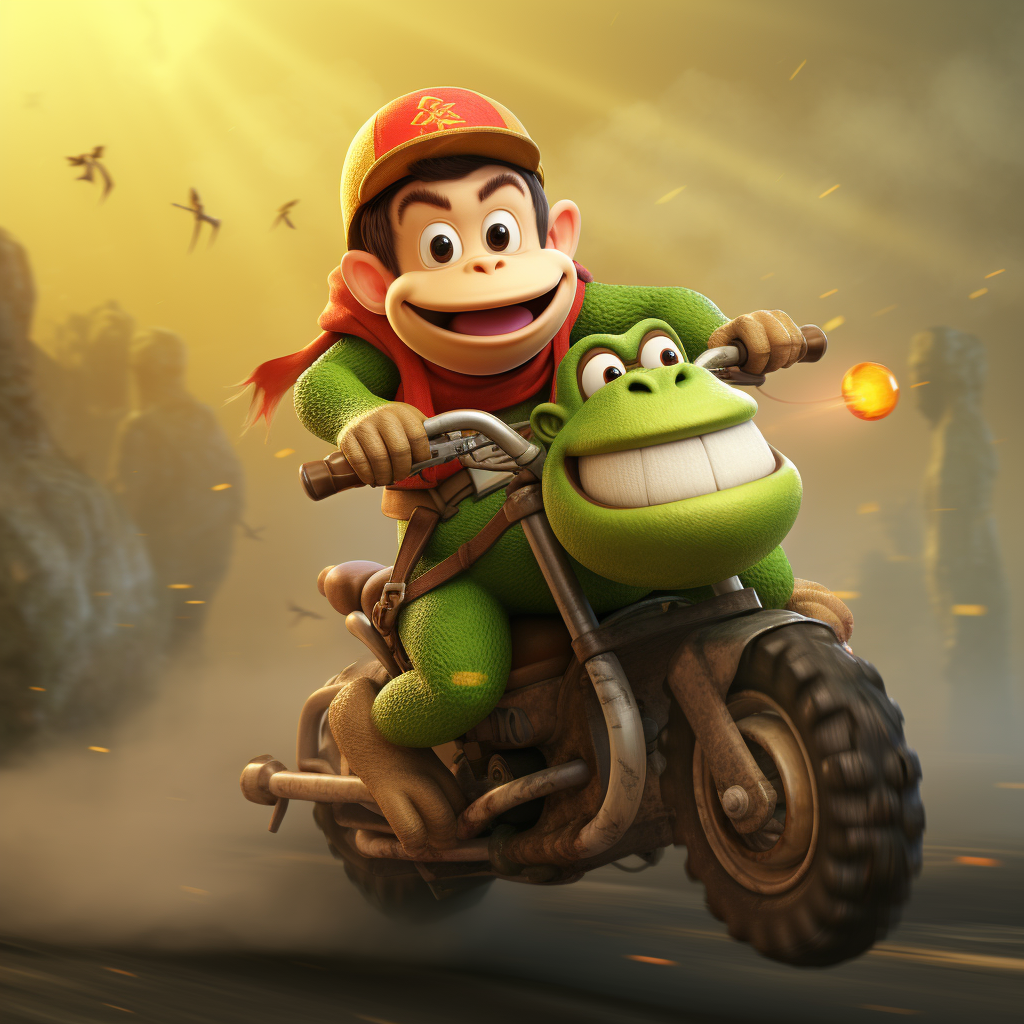 Diddy Kong riding Yoshi adventure