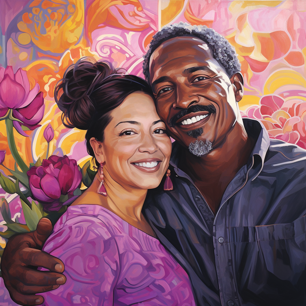 Handsome Black Man and Pretty Mexican Woman in Vibrant Art