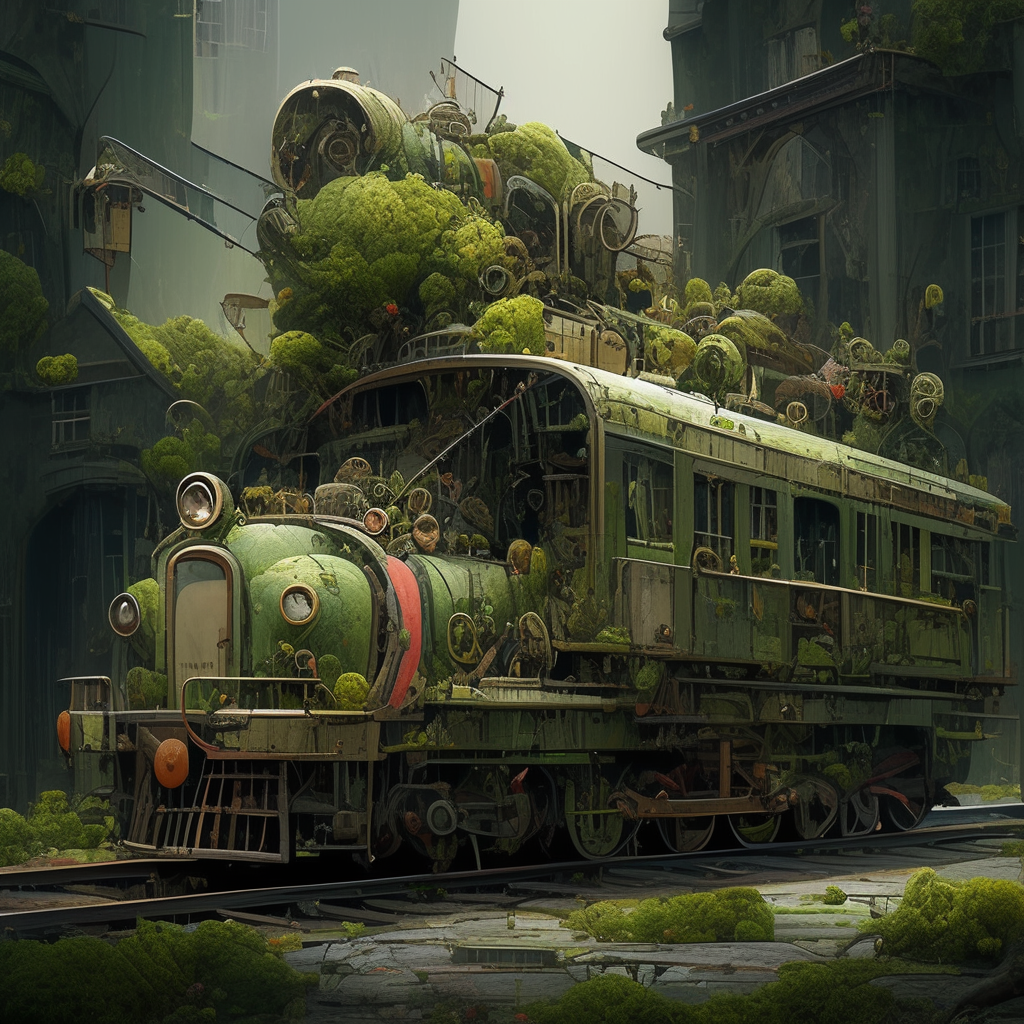 Dieselpunk machine covered in moss