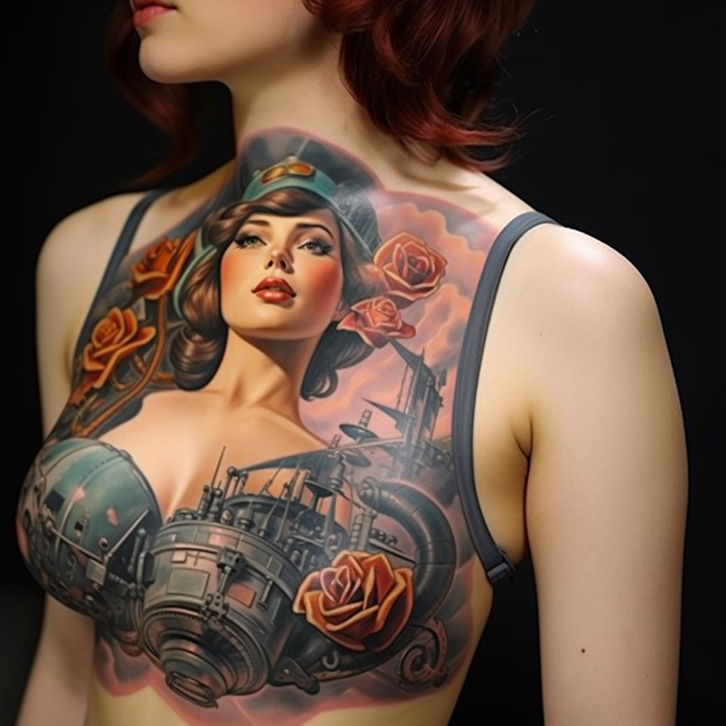 Dieselpunk tattoo on a flat surface