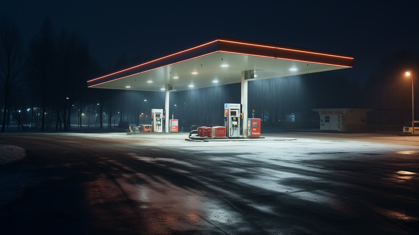 Night sky over Swedish gas station