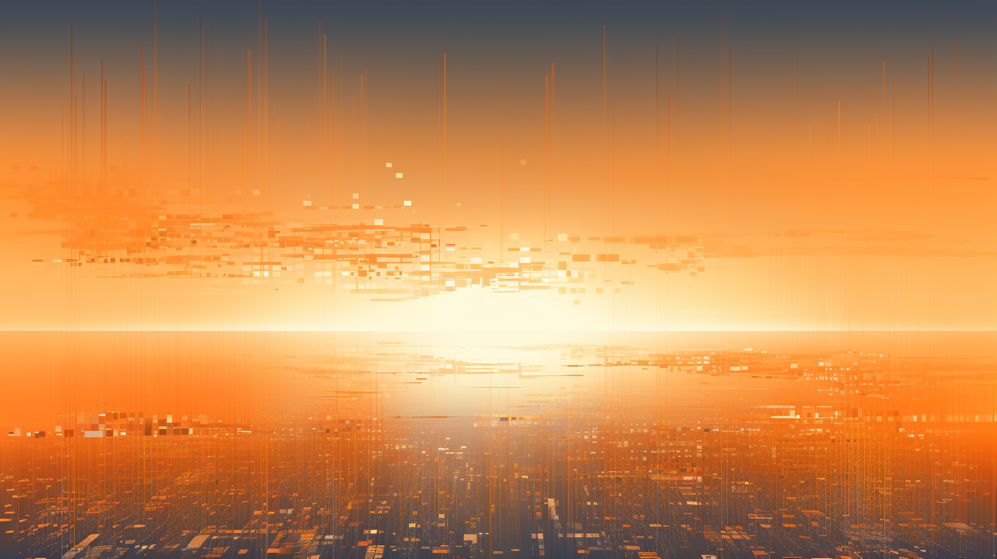 Abstract illustration of horizon filled with digital code and AI symbols