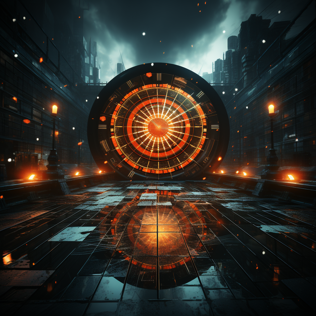 Digital dartboard with bullseye and futuristic lighting