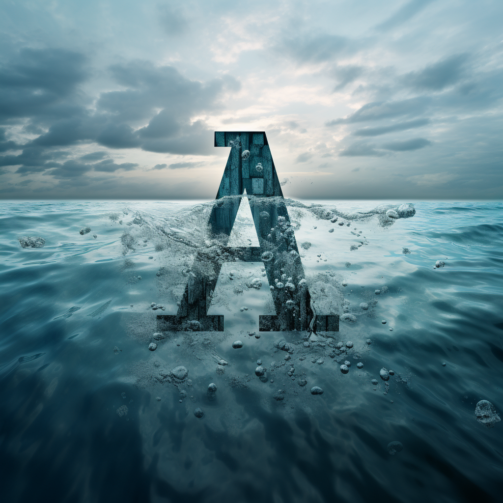 Beautiful digital letters falling into the ocean