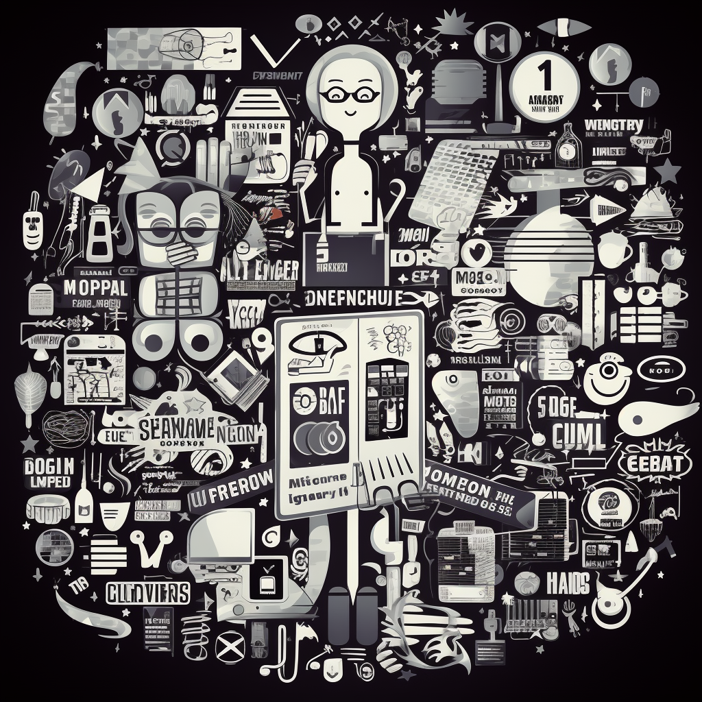 Black and white digital marketing icons