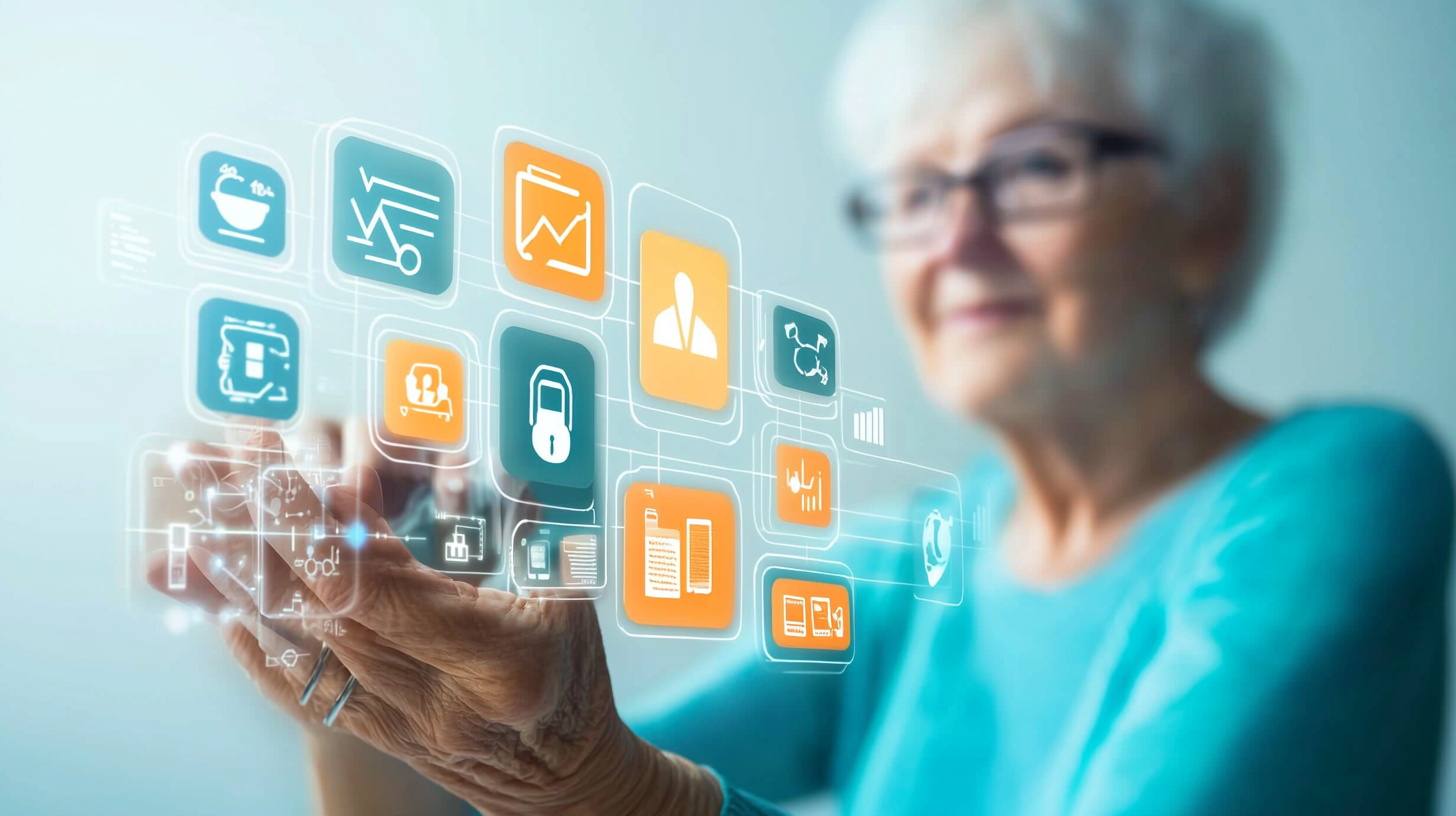 Modern IT Icons with Senior Caregiver