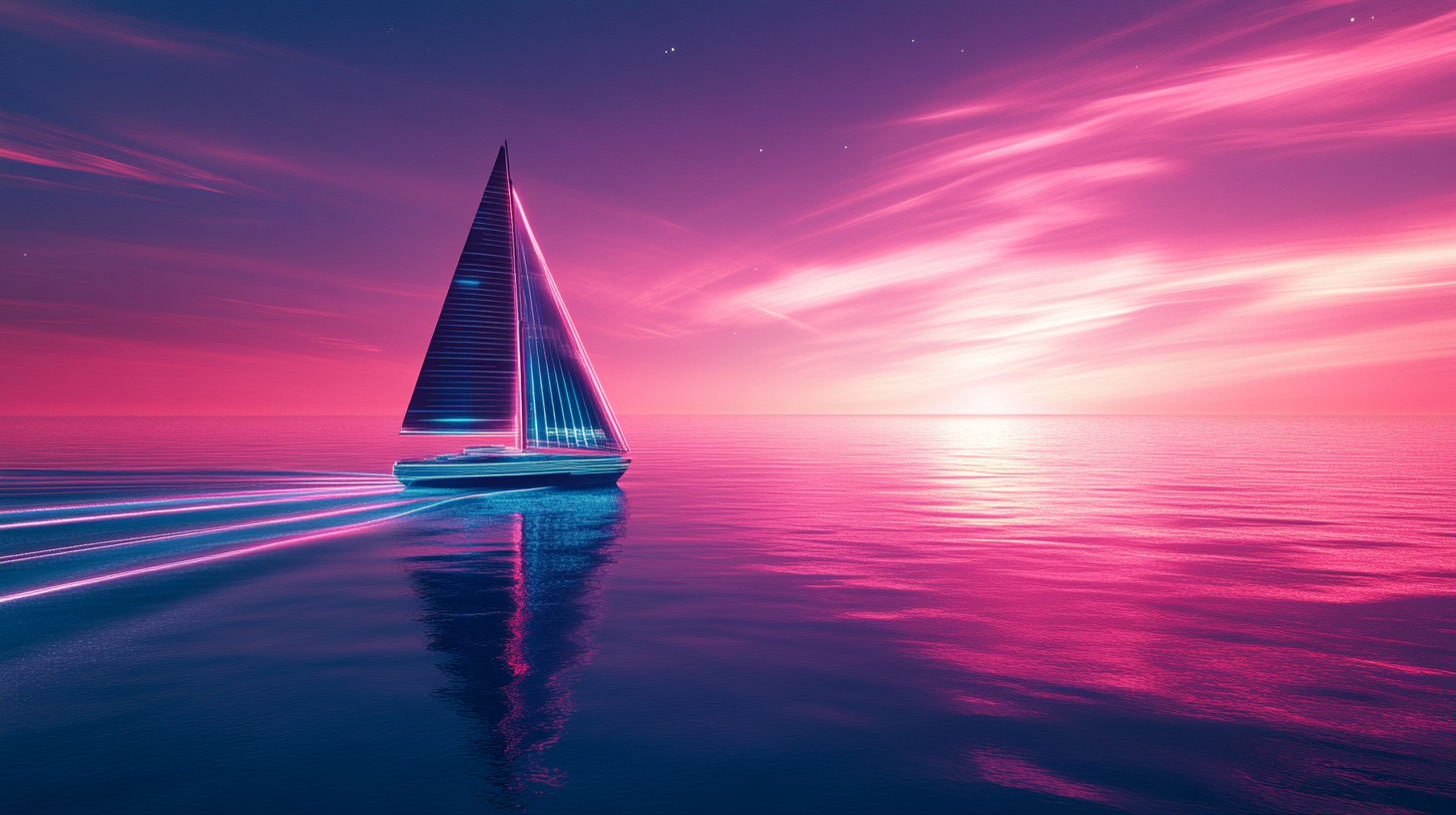 digital sailboat on tron sea